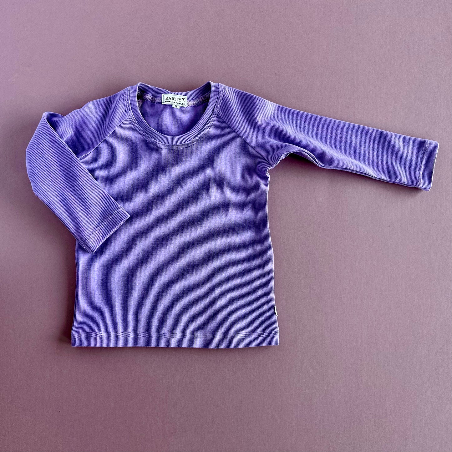 Essential Long Sleeve Raglan T-shirt, Rose and Mauve Recycled Cotton Rib