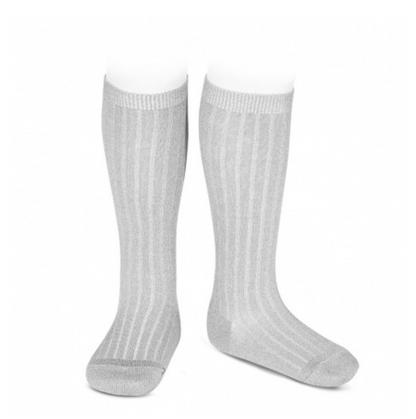 Ribbed, Knee-High Socks ALUMINUM